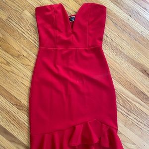 Red strapless dress